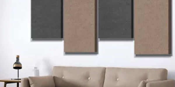 Acoustical tiles on wall in grey and brown